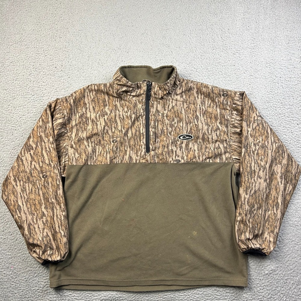 DRAKE Waterfowl Jacket Mens Brown Camo Refuge Eqwader 1/4 Zip Fleece Size XL